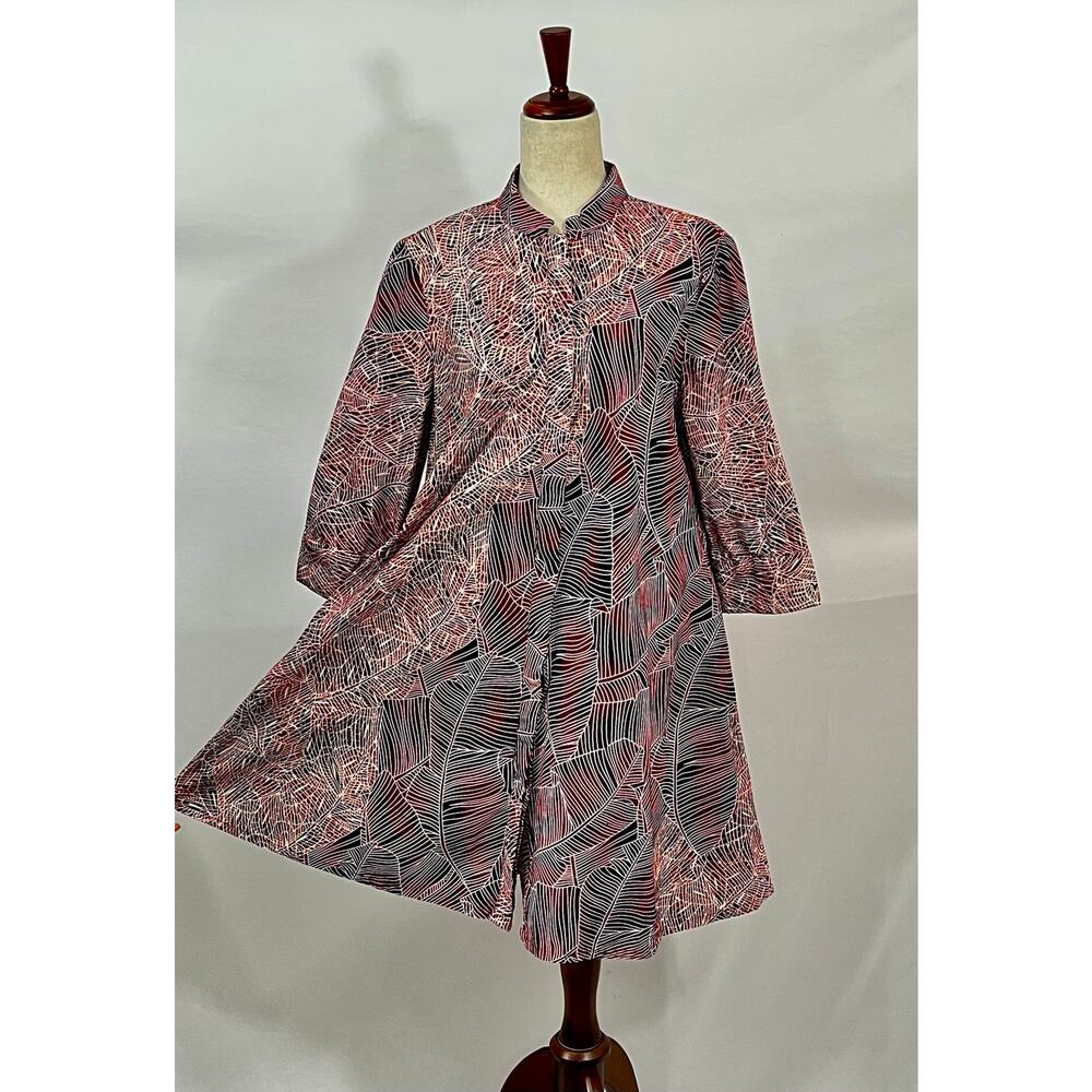 ZURI Kenya Sz M Medium Red Cream Maroon 3/4 Slv Shirt Dress